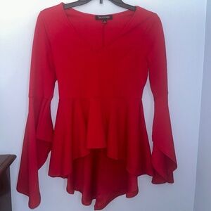 Hi-Low Peplum Top w/ Bell Sleeves